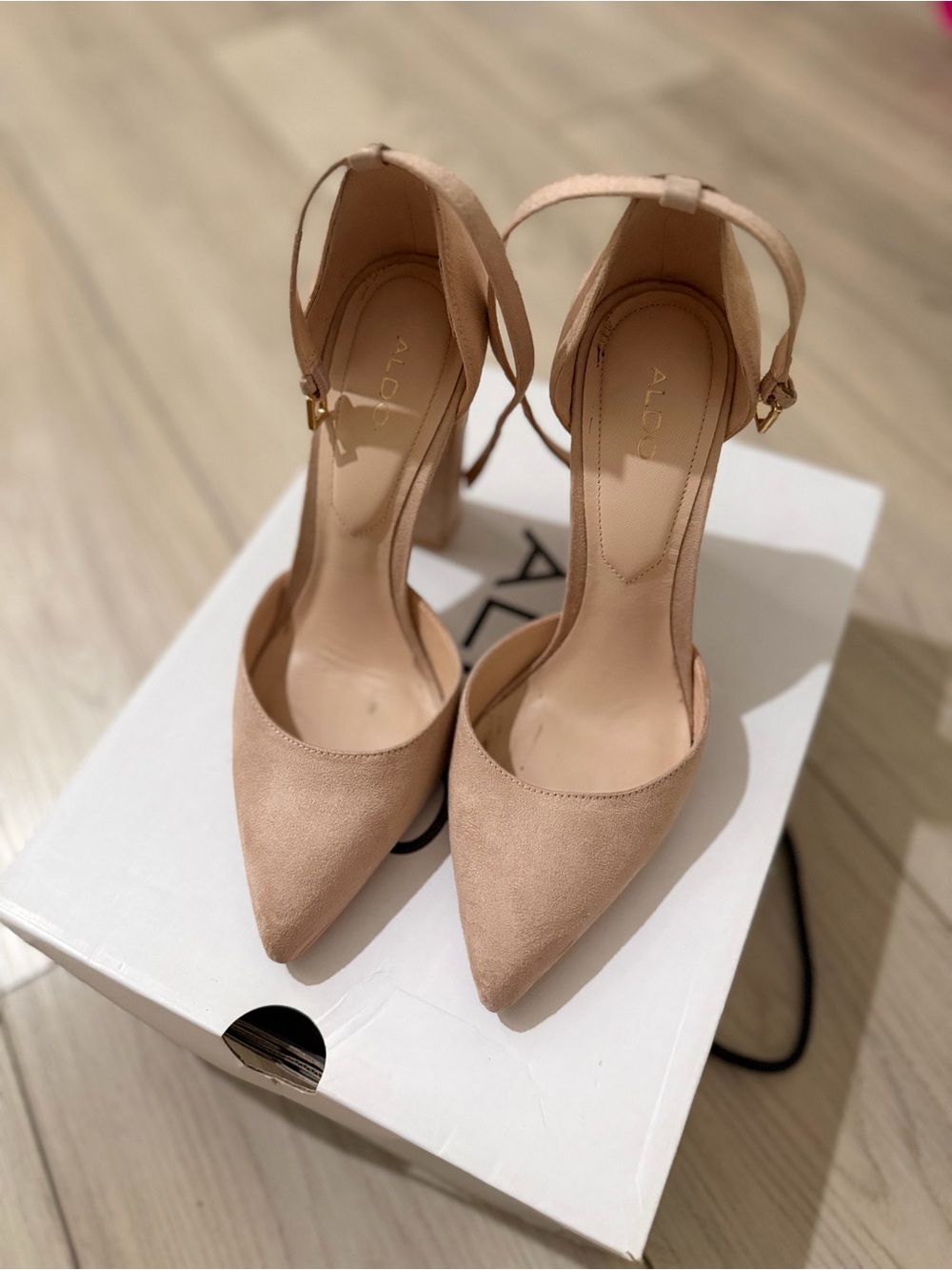 Aldo Blush Nude Pointed-Toe Ankle Strap Pumps
